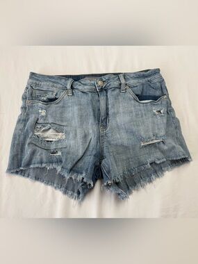 Just USA Women Light Blue Distressed Denim Cutoff Shorts